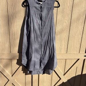 Eileen Fisher Shirt Dress L Chambray Blue Button Front Sleeveless